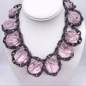 J. Crew Bold Pink Faceted Jeweled Gunmetal Necklace